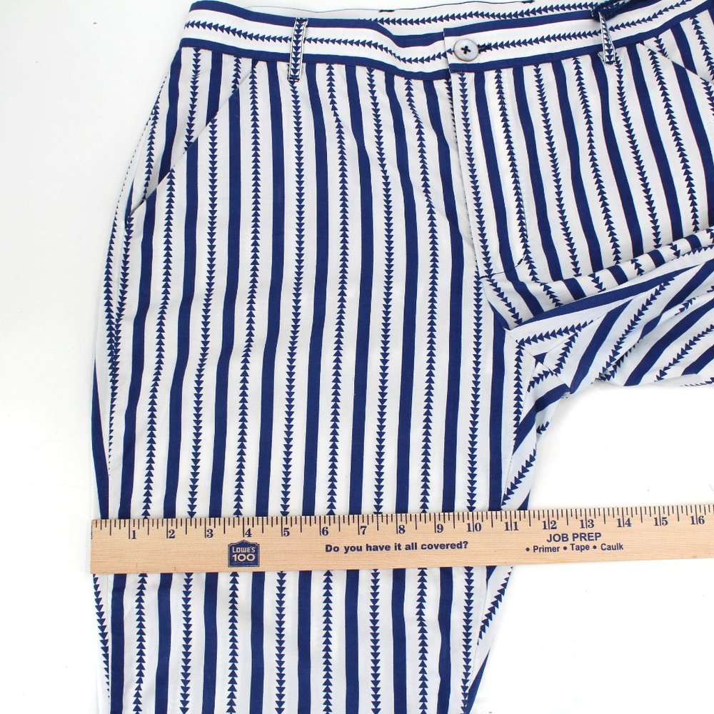 FIGUE Zuri Pants Blue White  Striped Cotton Tassel Mid-rise Casual Pockets SZ 8 - Picture 9 of 11